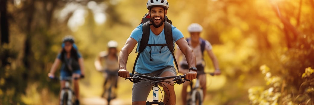 AI generated Renewed Outdoor Activities, people engaging in outdoor activities like biking, hiking, or playing sports in the pleasant spring weather, background image, generative AI photo