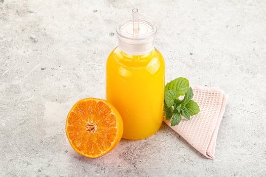 Fresh orange juice served mint photo