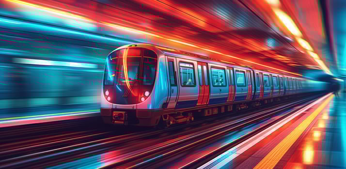 AI generated a subway train approaching a station in slow motion photo