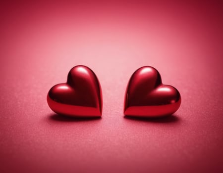 AI generated two red hearts on a red background photo