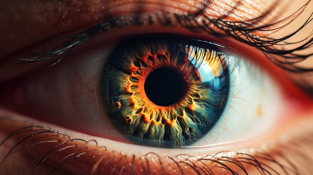 AI generated Extreme closeup image of a human eye. Macro photography with the concept of healthy vision, eye treatment education, and futuristic professional photo shoots.
