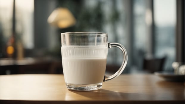 A cup of milk on the table photo
