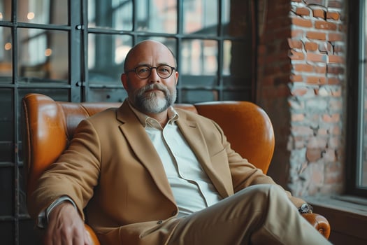 AI generated Distinguished Gentleman Relaxing in Leather Chair photo