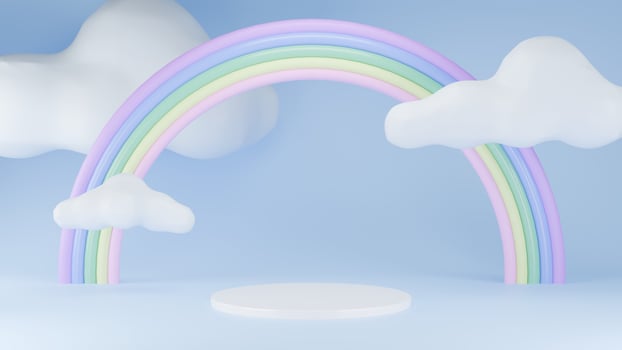 3D Rendering Blue sky with rainbow and clouds Podium abstract photo