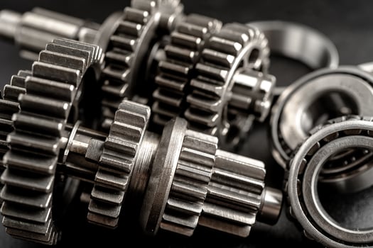 Gear and cogs wheels, clock mechanism, brass metal engine industrial. photo