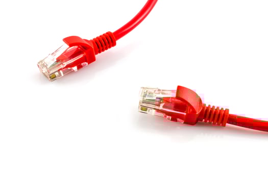 Connections of red network cable red lan cable photo