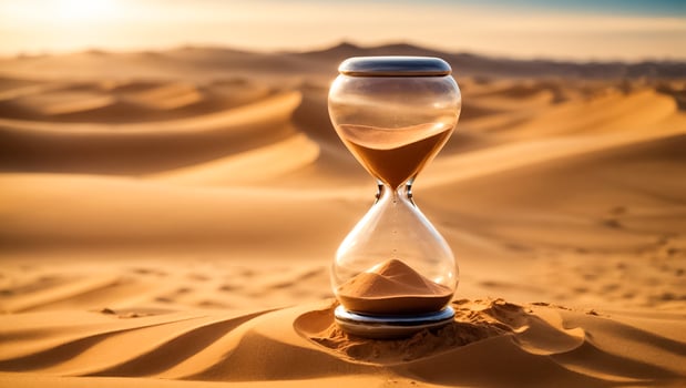 AI generated Beautiful antique sandglass in the desert photo