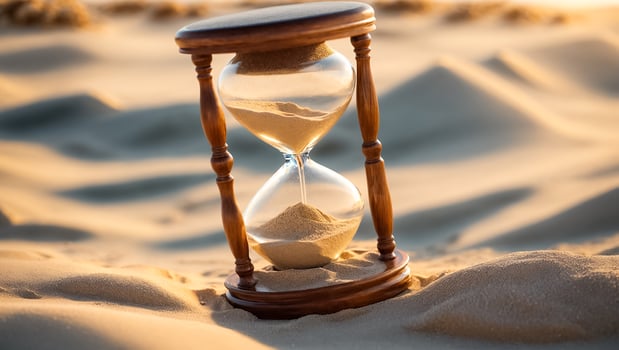 AI generated Beautiful antique sandglass in the desert photo