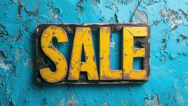 AI generated Sale ad concept with Vintage Yellow sign. photo