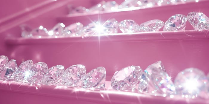Light Pink Staircase Steps Adorned with White Transparent Diamonds, Their Sparkle Creating a Bright and Magical Atmosphere photo
