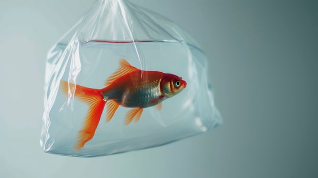 Minimalist Transparent Bag Sculpture With Graceful Goldfish photo