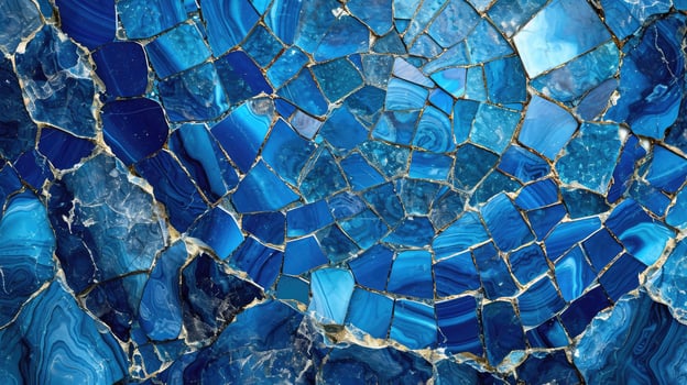 AI generated Blue mosaic marble tiles form an abstract backdrop, resembling swirling broken glass. Ai Generated photo