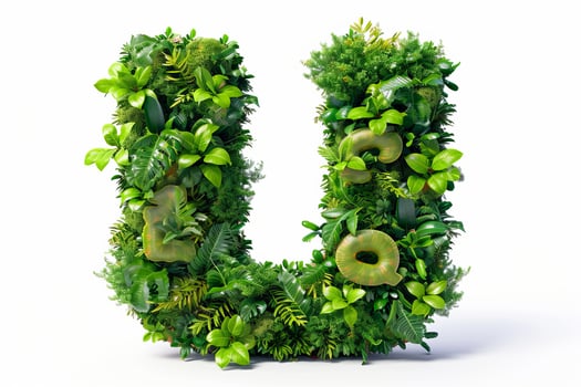 AI generated 3d modern style letter  u  made from umbrella plant flowers isolated on white background photo