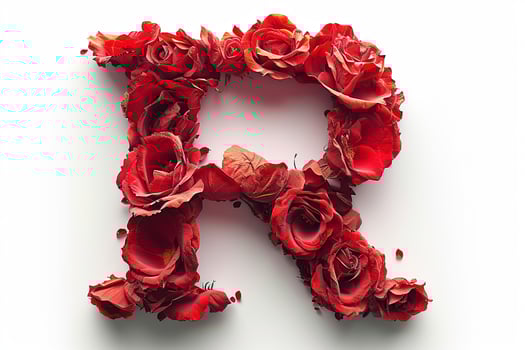 AI generated 3d modern letter r made from rose flowers, isolated on white background for creative designs. photo