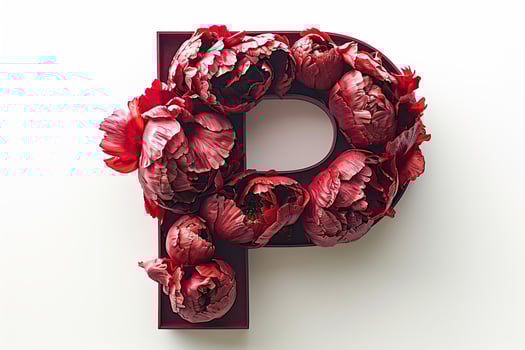 AI generated Intricate 3d peony flower letter  p  on white background, creating a captivating visual. photo