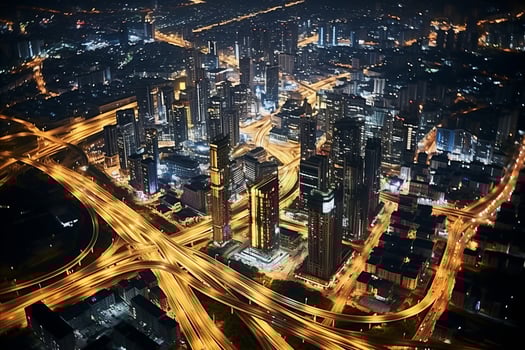 AI generated Bustling city intersection at night, vibrant lights and traffic, capturing energetic cityscape photo