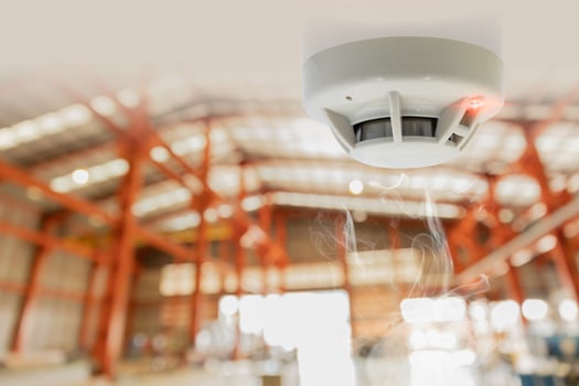 Fire Alarms for Warehouse Smoke Detector Fire Detector safety device setup at Cargo Storage Area ceiling photo