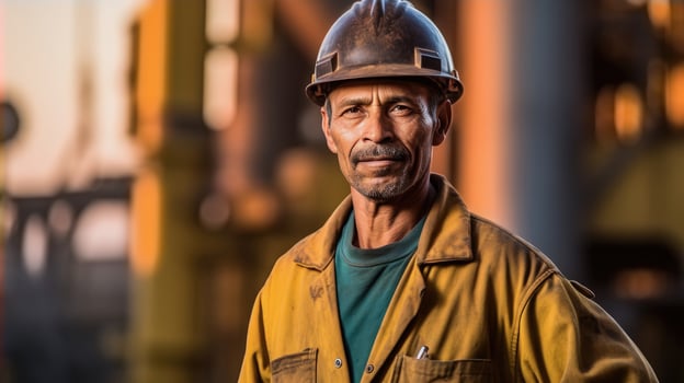AI generated Factory Twilight - Worker in Safety Gear on the Job photo