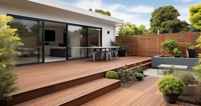 AI generated A Modern Home Gains a Deck, Patio, and Courtyard, Blending Indoor and Outdoor Living photo