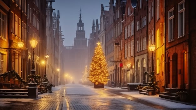 AI generated A Stunning Christmas Tree Lights Up the Winter Night photo
