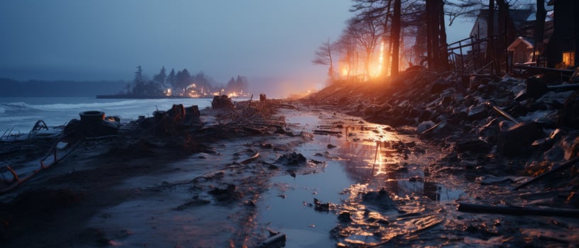 AI generated Winter Twilight over Rustic Village photo