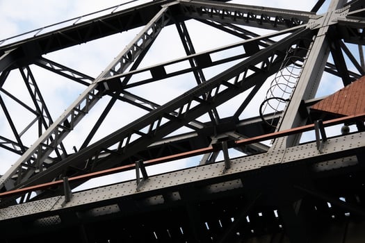 bottom-up view of the railway truss bridge section photo