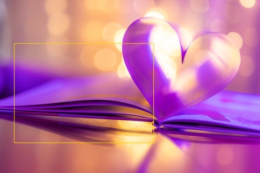 Closeup love Valenstines day design. Perfect heart shape book pages romantic. Vintage style copy space text lights reflections. Beautiful February Valentine day artistic background. Couple anniversary photo