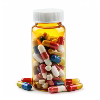 AI generated Medication in a plastic bottle, health essentials encapsulated. Pharmaceutical purity, Ai Generated. photo