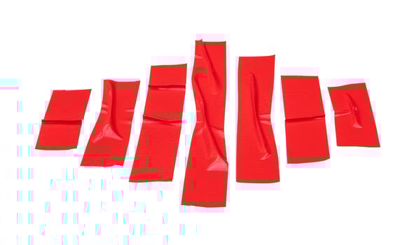 Top view set of red adhesive vinyl tape or cloth tape stripes isolated on white background with clipping path photo