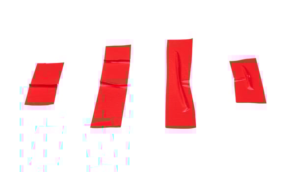 Top view set of red adhesive vinyl tape or cloth tape stripes isolated on white background with clipping path photo