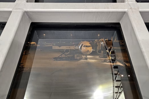 BANGKOK, THAILAND  NOVEMBER 10, 2023 Airplane Thai Airway via window at Suvarnabhumi airport Thailand background. Thai Airway was founded in March 1960. photo