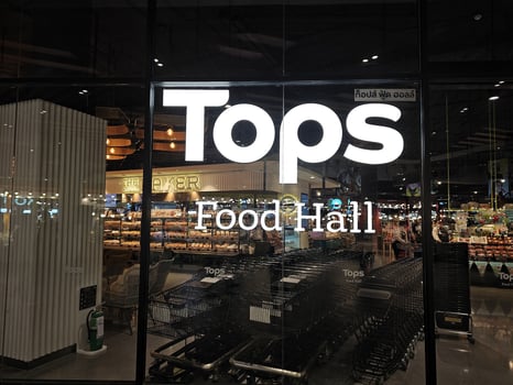 BANGKOK, THAILAND JANUARY 18, 2024 Tops Food Hall Sign. It is a famous supermarket in Bangkok, Thailand, Operated by Central Retail Corporation. photo