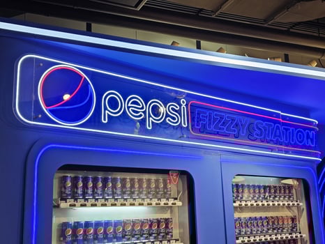 BANGKOK, THAILAND  JANUARY 25, 2024 Pepsi fizzy station sign. Pepsi is a carbonated soft drink with a cola flavor, manufactured by PepsiCo. photo