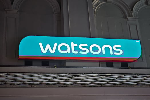 BANGKOK, THAILAND SEPTEMBER 14, 2023 Watsons Sign. Watsons is a famous Hong Kong health care and beauty care chain store, founded in 1828. photo