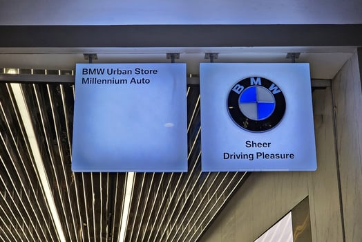 BANGKOK, THAILAND SEPTEMBER 23, 2023 BMW Sign. BMW, is a German multinational manufacturer of luxury vehicles and motorcycles headquartered in Munich, founded in March 7, 1916. photo