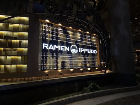 BANGKOK, THAILAND JULY 19, 2023 Ramen Ippudo Sign. Ramen Ippudo is famous Japanese ramen restaurant from Fukuoka, Japan that founded in 1985. photo
