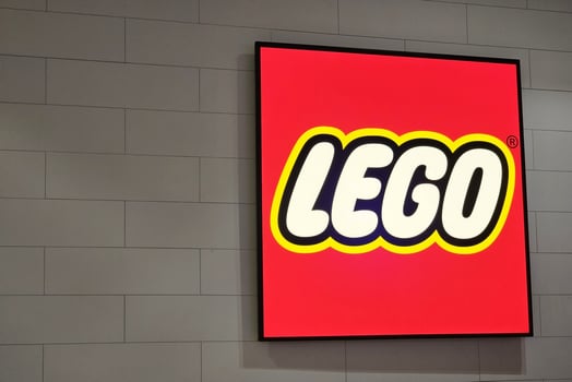 BANGKOK, THAILAND AUGUST 14, 2023 LEGO sign. LEGO is a Danish toy production company based in Billund, Denmark. photo