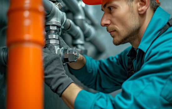 AI generated Plumber fixes sink outlet faucet, plumbing inspection photo