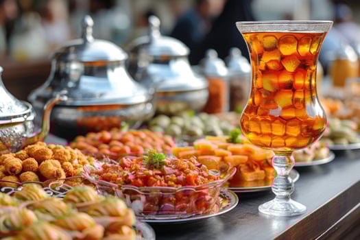 AI generated serves various meal to iftar Ramadan advertising food photography photo