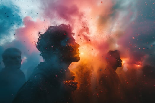 AI generated Colorful rainbow indian people celebrate holi festival photo