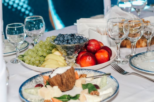 Banquet table served with dishes and snacks photo