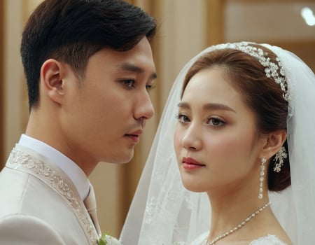 AI generated Wedding portrait of a young couple. photo