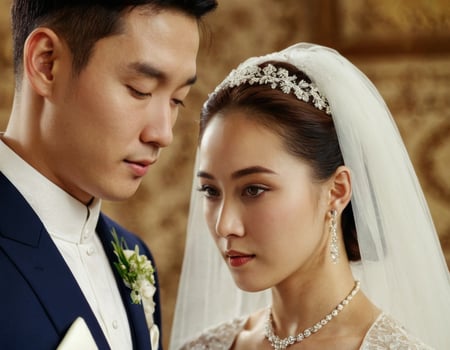 AI generated Wedding portrait of a young couple. photo