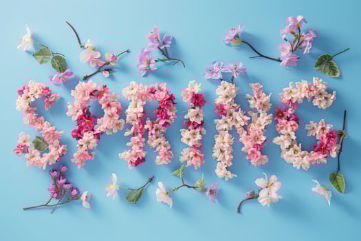 AI generated Letters Spring made of flowers in pastel colors. Generative AI photo