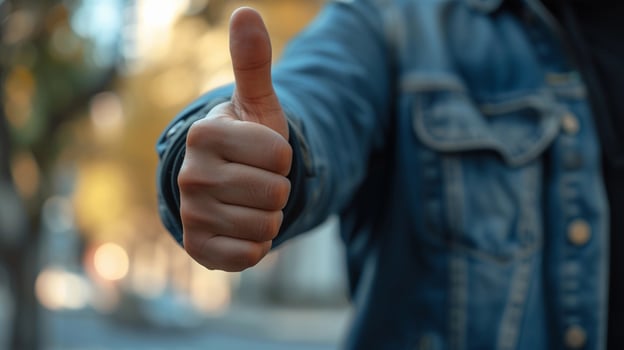AI generated A close-up of a man's hand giving a thumbs up, background image, generative AI photo