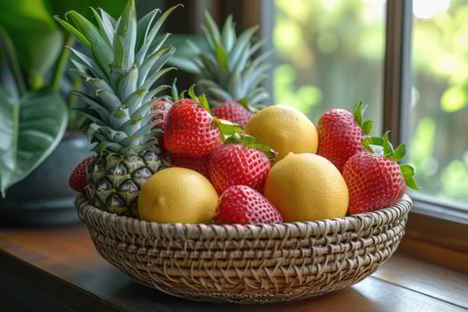 AI generated Fresh fruits gift box professional advertising food photography photo