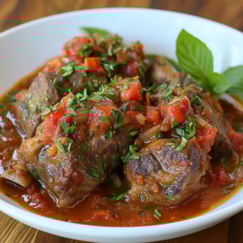 AI generated A hearty Milanese specialty, tender veal shanks braised in a rich. photo