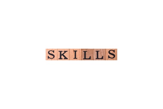 The inscription Skills made of wooden cubes on a plain background photo