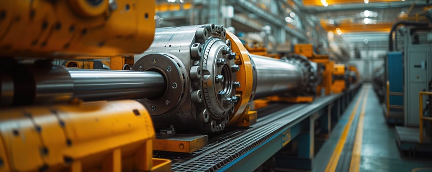 AI generated Heavy Machinery at Work Inside a Large Factory Illuminated by the Warm Glow of Afternoon Light, Showcasing Industrial Precision and Technology photo