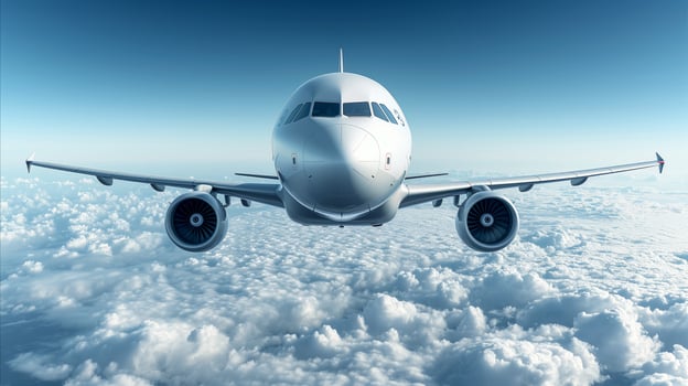 AI generated Large Jetliner Soaring Through Blue Cloudy Sky photo